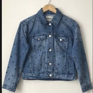 Madewell Women's Heart Print Boxy Denim Distressed Jacket